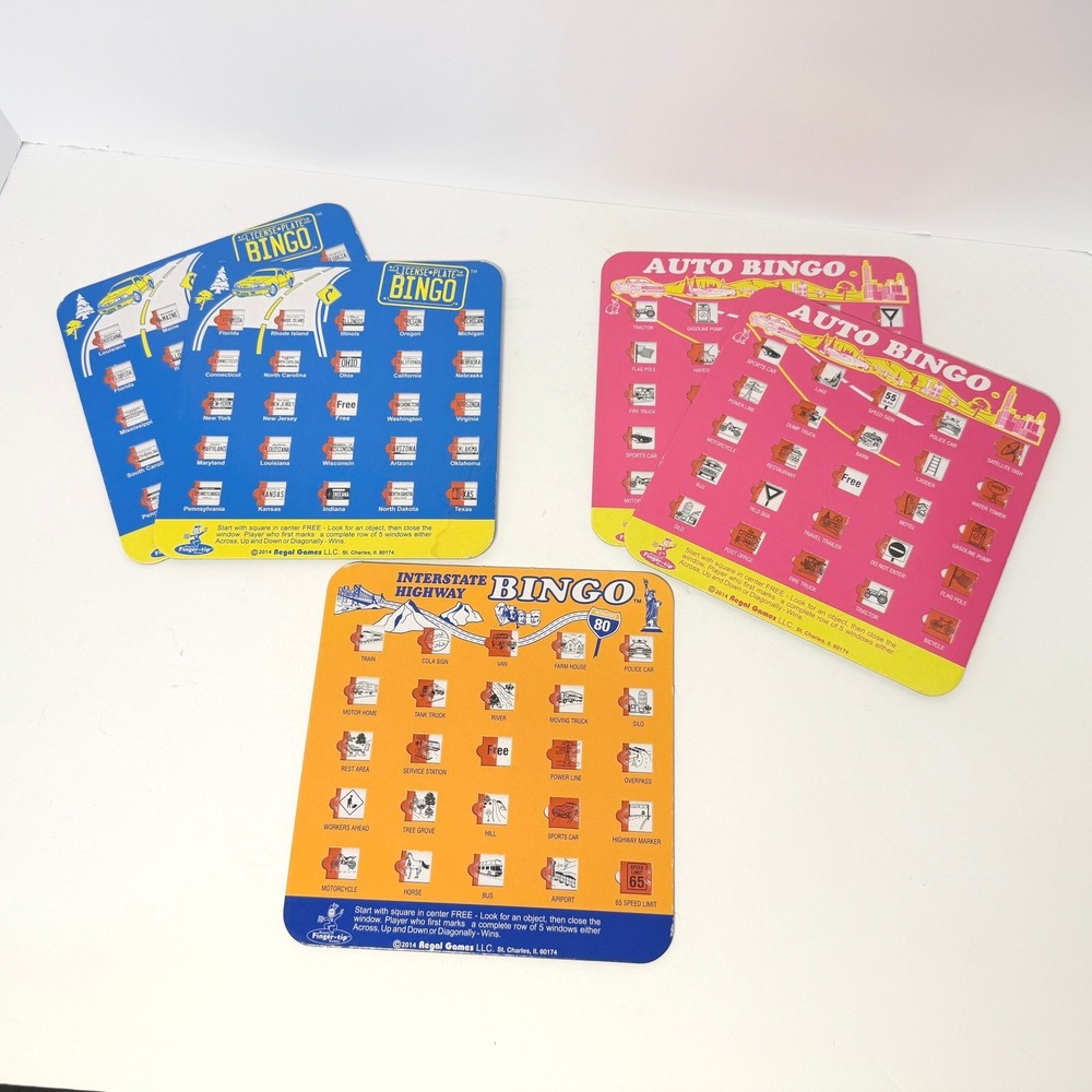Regal Games Travel Bingo Set 5 Cards Auto License Plate Interstate Highway 2014